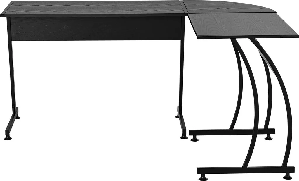 Bureau en L noir avec large plateau 152 cm - Structure robuste et stable