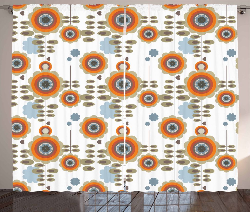 ABAKUHAUS Rot und Braun Rustikaler Gardine, Abstrakte mit Blumenblütenblätter Kunst, Schlafzimmer Kräuselband Vorhang mit Schlaufen und Haken, 2...