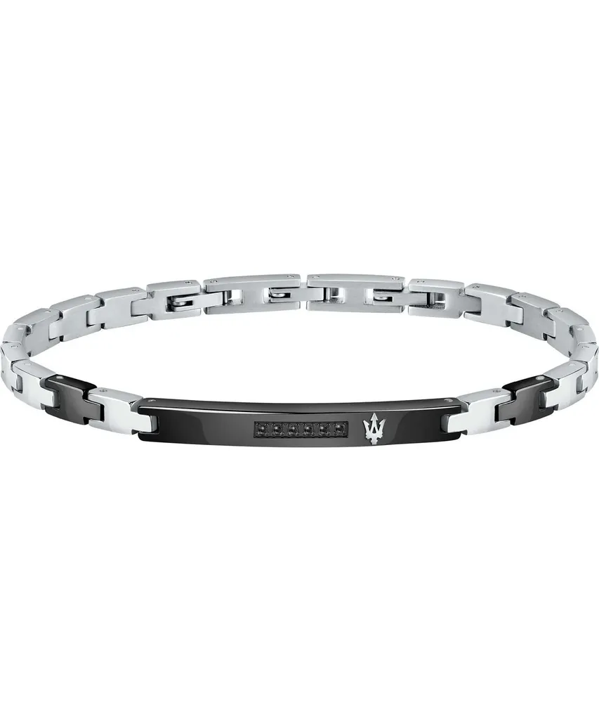 Gourmette de Luxe Maserati avec Diamant Véritable - Bracelet Acier Noir