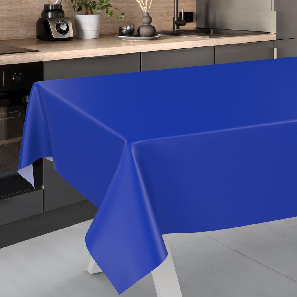 Tischdecke Textil-Optik UNI Blau 90x130cm Schnittkante Wachstuch abwaschbar