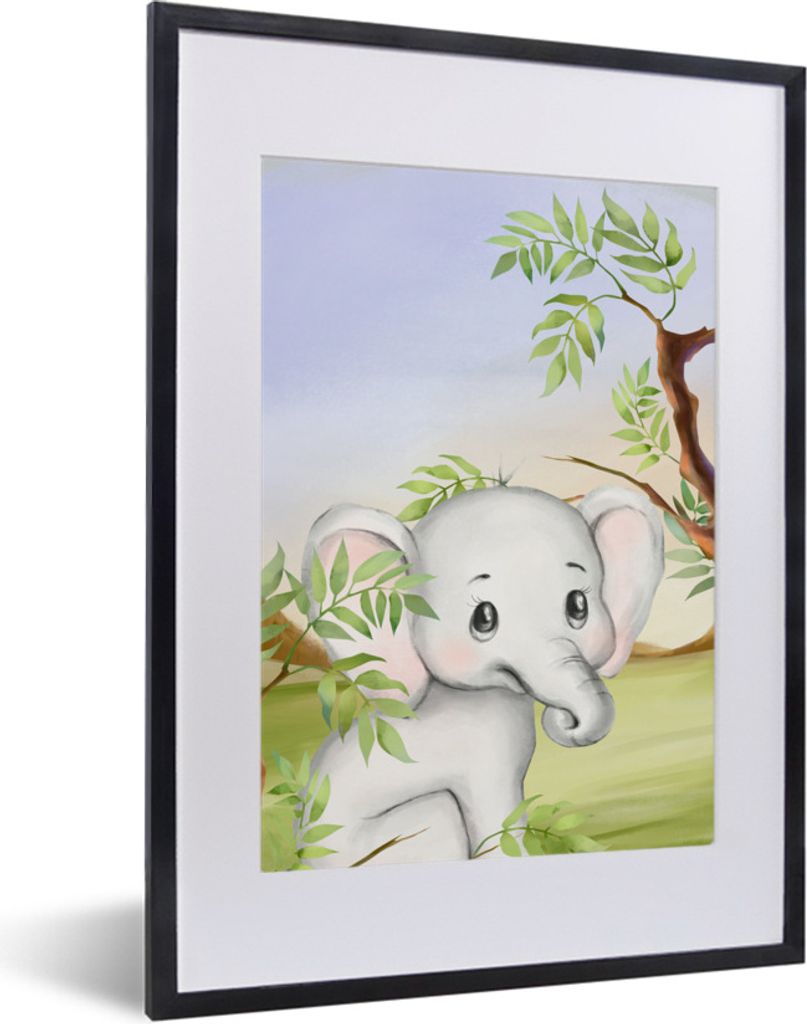 MuchoWow Gerahmtes Poster Dschungel - Elefant - Tiere 30x40 cm - Poster mit Schwarzem Bilderrahmen Wandposter Rahmen Foto Bilder - Wandposter Sch...