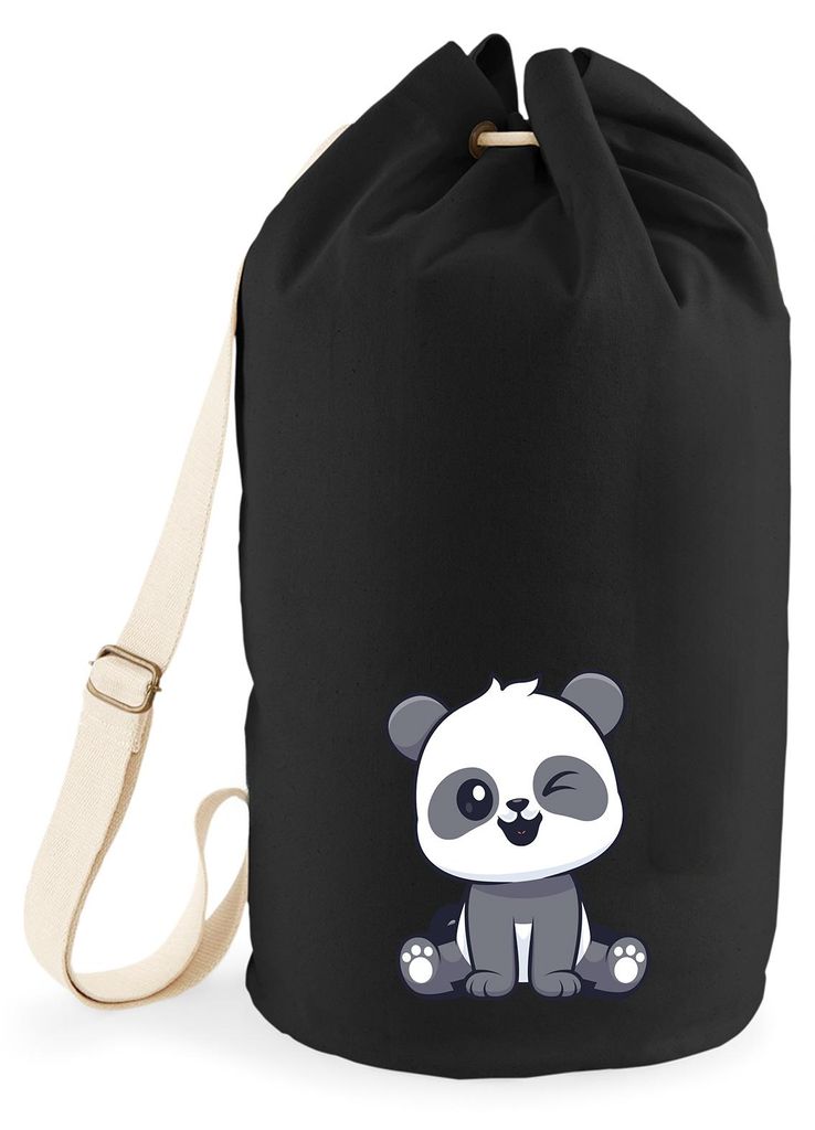 Huuraa Seesack Panda Comic 20 Liter Black Baumwolle Rucksack Geschenkidee