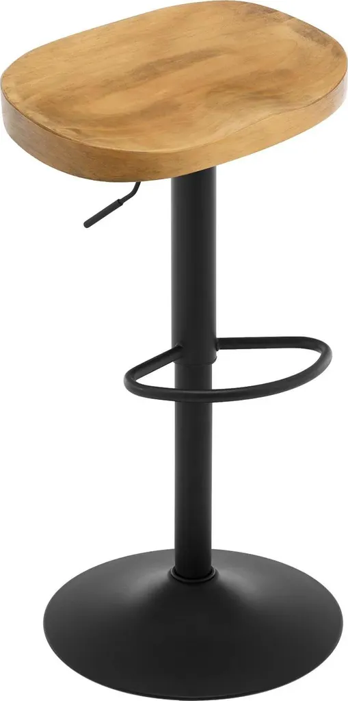 Tabouret de bar pivotant assise selle en bois massif et métal 60-81 cm