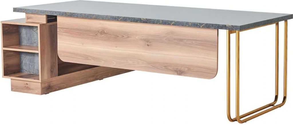 Bürotisch Braun Grau Zweifarbig Modern Design Arbeitszimmer Rechteckig