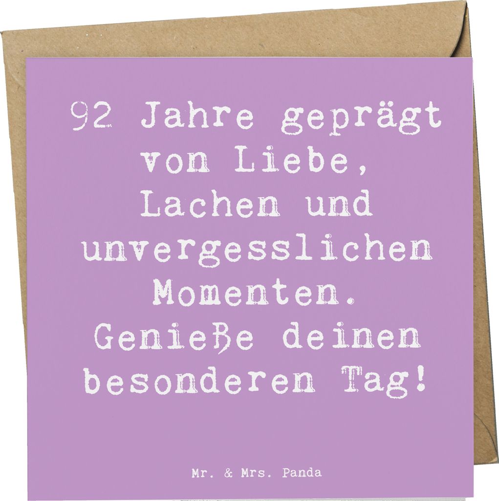 Mr. & Mrs. Panda Klappkarte Spruch 92. Geburtstag - Lavendeltraum - Geschenk, Geburtstagsgeschenk, Zuneigung, Alter, Geburtstagsgeschenke, Glückwu...