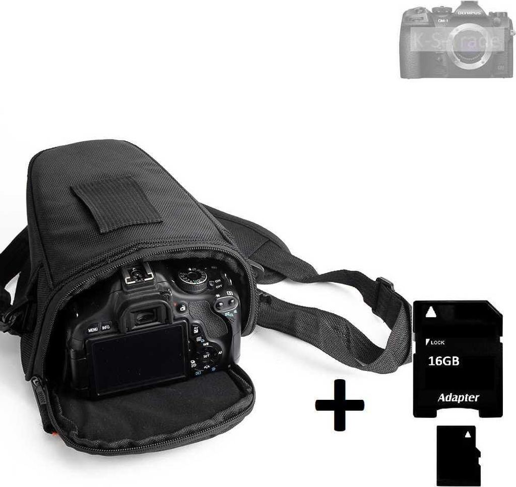 K-S-Trade Schultertasche kompatibel mit Olympus OM System OM-1 Colt Kameratasche für Systemkameras DSLR DSLM SLR, Bridge etc., + 16GB Speicherkarte