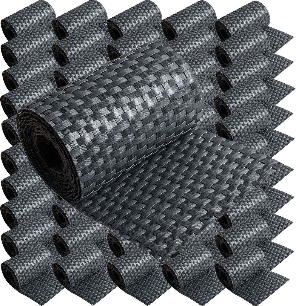 ECI Poly-Rattan Sichtschutzstreifen für Doppelstabzaun 19 | 255cm Anthrazit RD03 50 Rollen