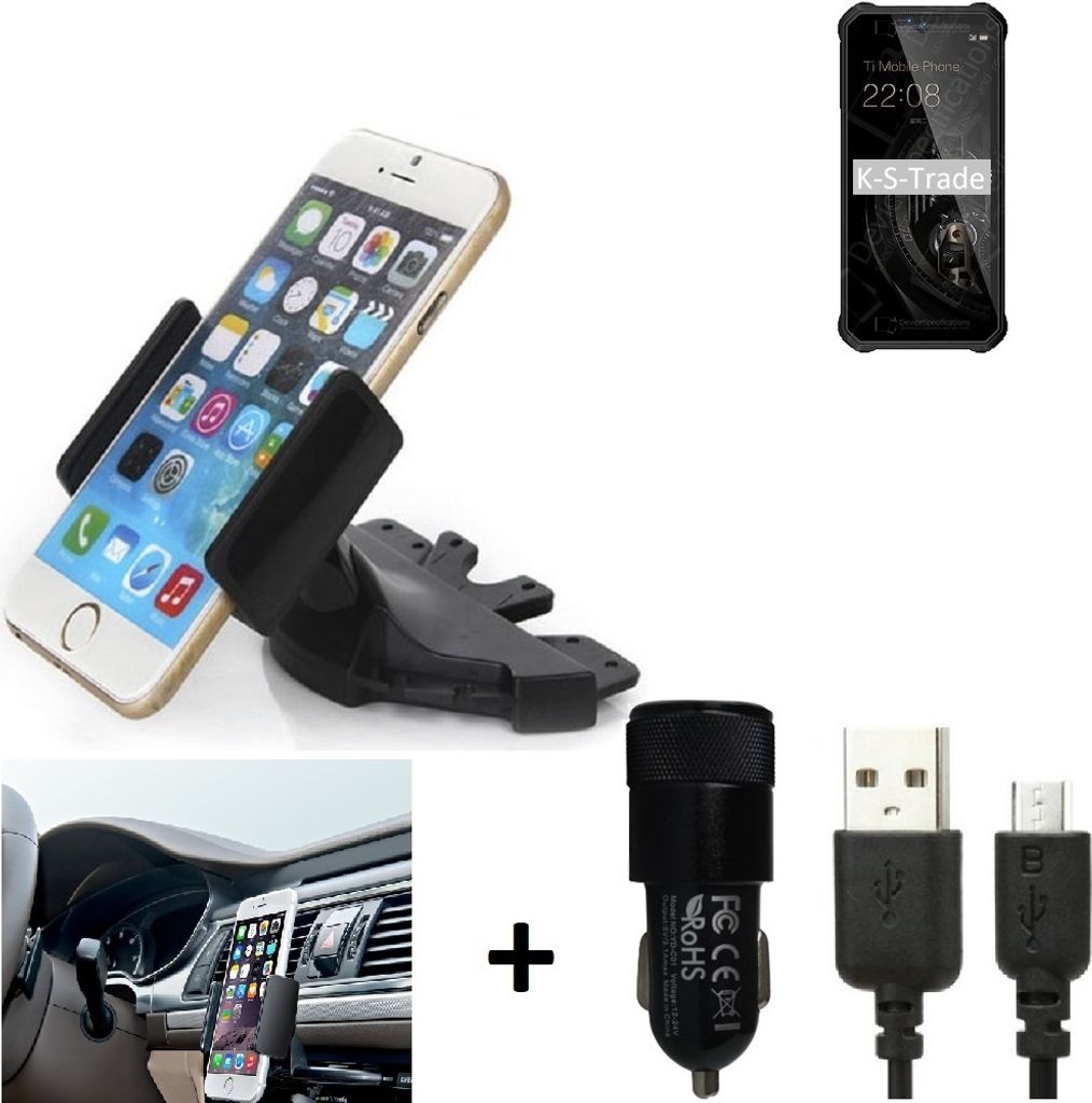 TOP SET K-S-Trade Autohalterung kompatibel mit Oukitel WP15 CD Schlitz Halterung KFZ-Halter Radio Handy Halterung 360° drehbar DVD-Schacht inkl.