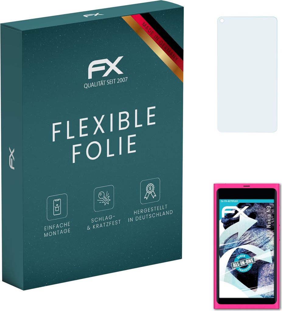 atFoliX FX-ActiFleX 3x Schutzfolie kompatibel mit Nokia N9 Folie