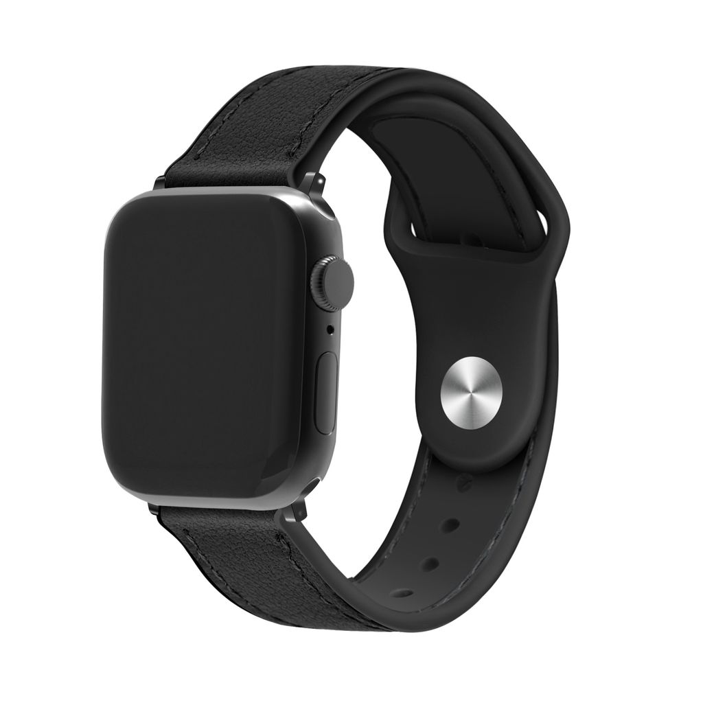 Strap-it Apple Watch 8 Leder-Hybridarmband (Schwarz)