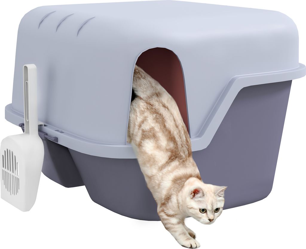 PawHut Katzentoilette mit Deckel, Katzenklo mit Sieb, Schaufel, geschlossen Katze Toilettenhaus für kleine Katze unter 3,5 kg, Indoor, Kunststoff,...