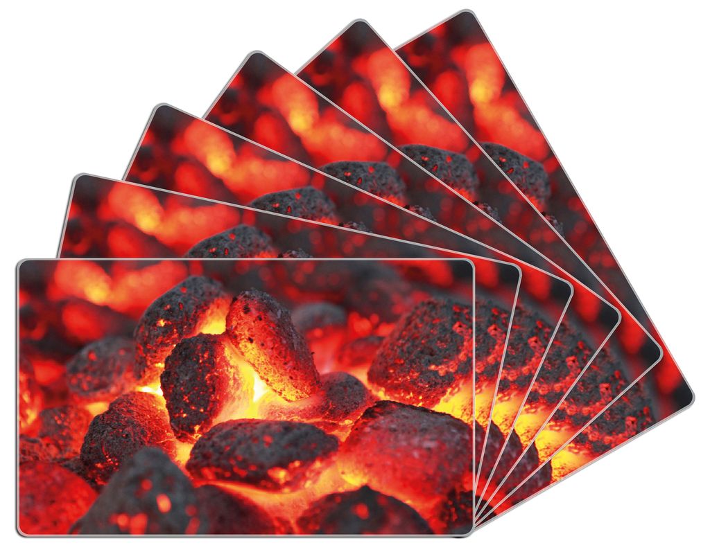 Wallario Frühstücksbrettchen 6er Set aus Glas, je 14 x 23 cm, mit rutschfesten Füßen, Motiv Glühende Kohlen im Kamin