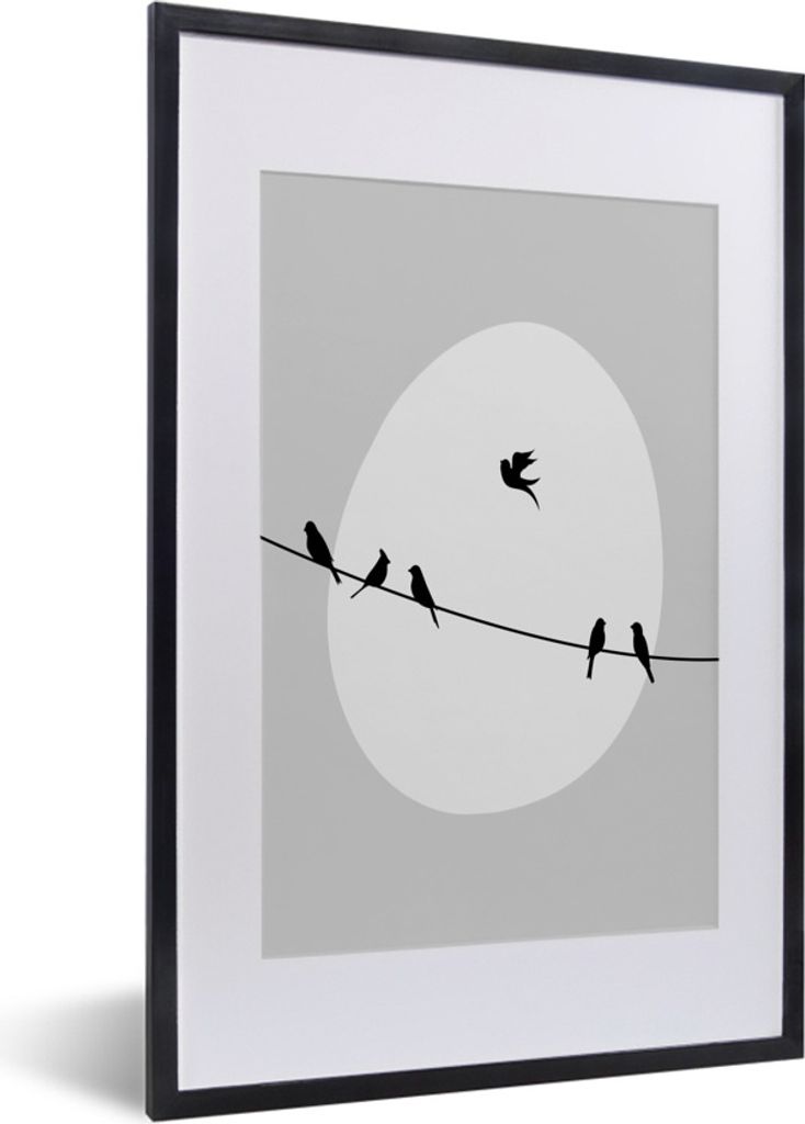 MuchoWow Gerahmtes Poster Vögel - Schwarz - Weiß 40x60 cm - Poster mit Schwarzem Bilderrahmen Wandposter Rahmen Foto Bilder - Poster in Rahmen