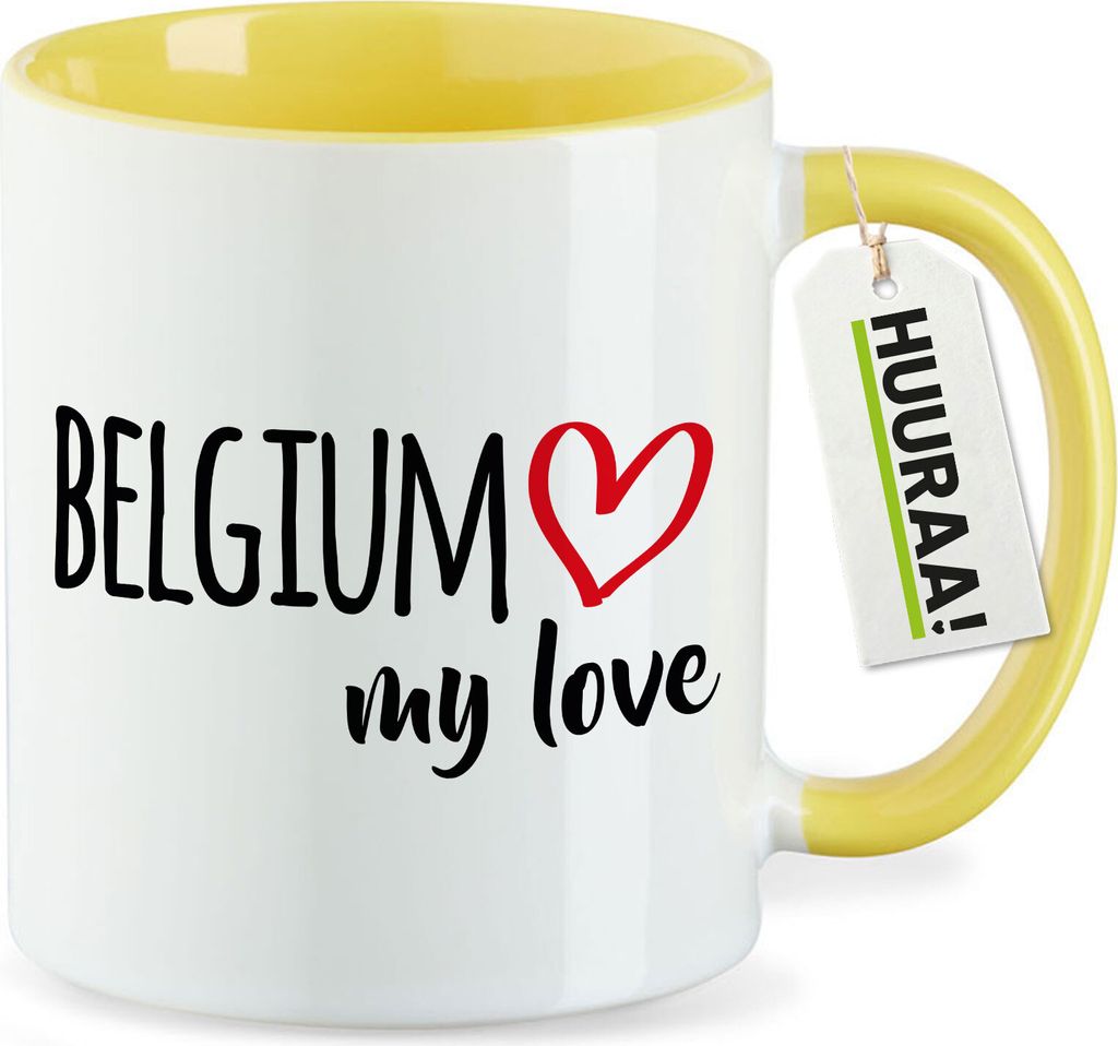 Huuraa Kaffeetasse Belgium my love 330ml Gelb Keramik Kaffeebecher Geschenkidee