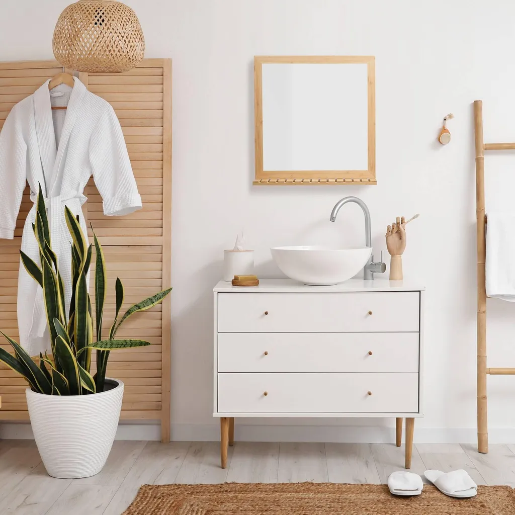 Miroir mural en bambou étagère - Solution rangement pour petites entrées - 2