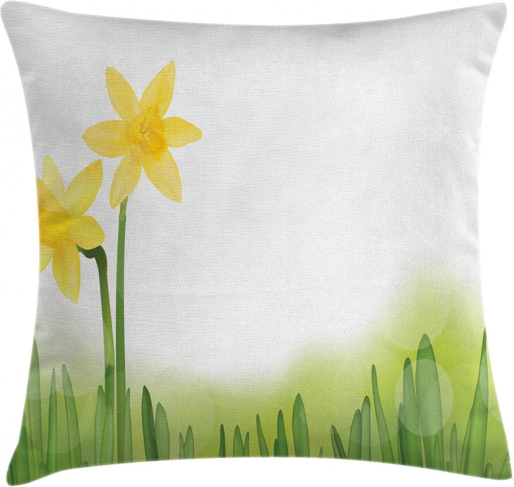 ABAKUHAUS Blumen Kissenbezug, Narzissen mit Gras, Waschbar mit Reißverschluss Kissenhülle mit Farbfesten Klaren Farben Beidseitiger Druck, 40 x 4...