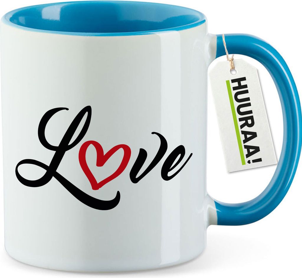 Huuraa Kaffeetasse Love Herz Hearth 330ml Blau Keramik Kaffeebecher Geschenkidee