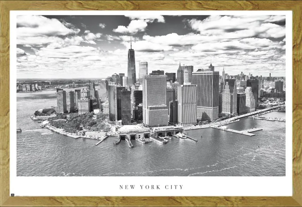 Poster Manhattan New York con Cornice Shinsuke MDF Oak e Vetro
