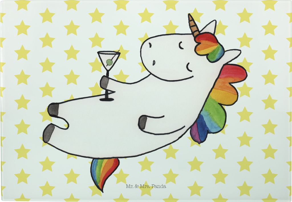 Mr. & Mrs. Panda Servierplatte Einhorn Cocktail - Weiß - Geschenk, Party, Hackbrett, Einhörner, Brotzeitplatte, Feiern, Caipirinha, Lustig, Früh...