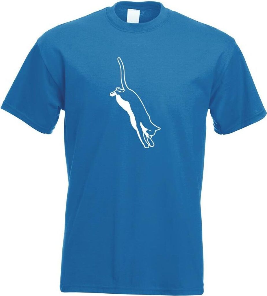 Kiwistar - T-Shirt - royal - Katze springend Cat Motiv Bedruckt Funshirt Design Print - mit Motiv Bedruckt - Funshirt Design - Sport - Freizeit - H...