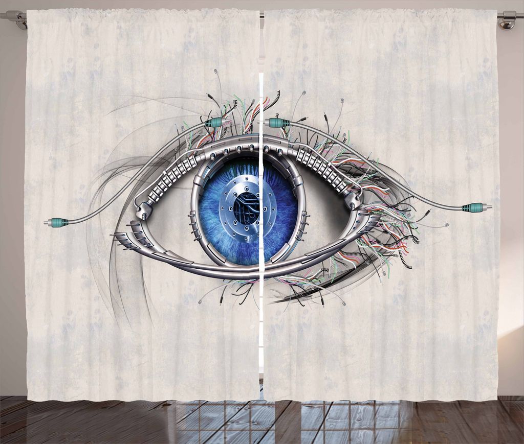 ABAKUHAUS Auge Rustikaler Vorhang, Futuristische Mechanic Sight, Wohnzimmer Universalband Gardinen mit Schlaufen und Haken, 280 x 175 cm, Beige Mar...