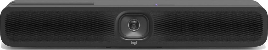 A black Logitech MeetUp 2 conference camera is shown centered on a white background.