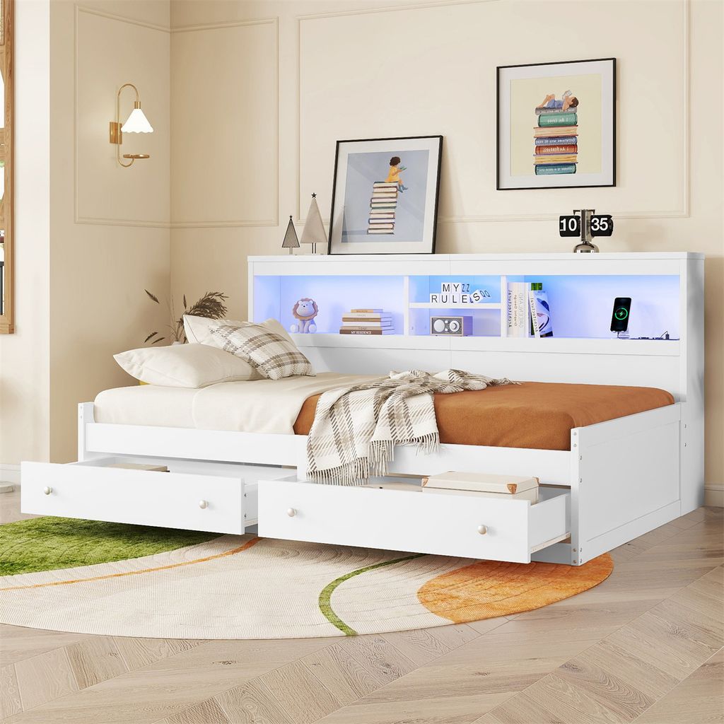 Daybett,Tagesbett(Weiss)Schlafsofa,Nachtkästchen,Bett mit 2 Produktbild 8