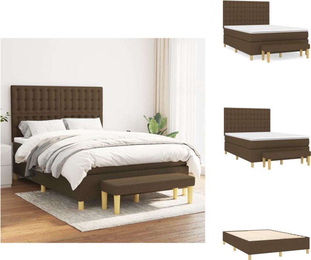 vidaXL Boxspringbett mit Matratze Dunkelbraun 140x190 cm Stoff - Betten & Bettgestelle