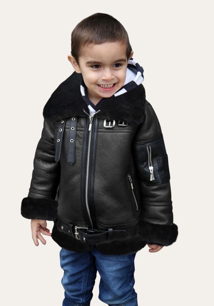 Kinder Lammfelljacke - DUMBO - Farbe: Schwarz | Größe: 104