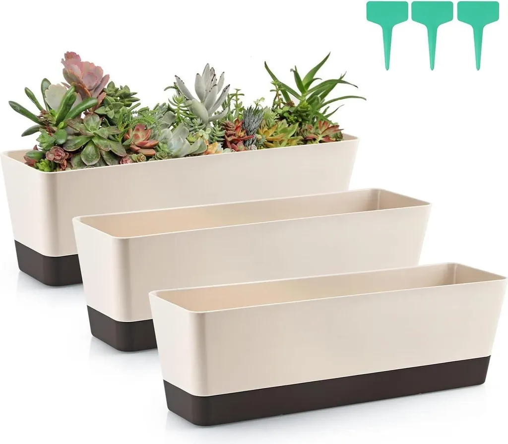 Pot de Fleur Plastique Anti-UV 42 cm - Solution Durable pour Extérieur x3