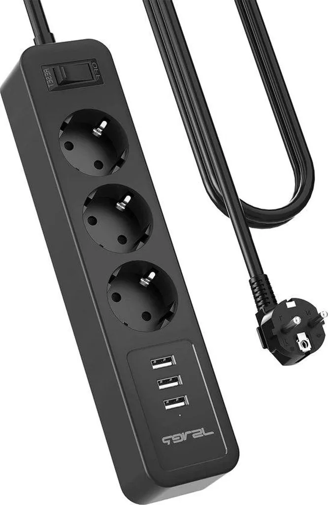Multiprise bureau avec ports USB et câble long 3m pour montage mural