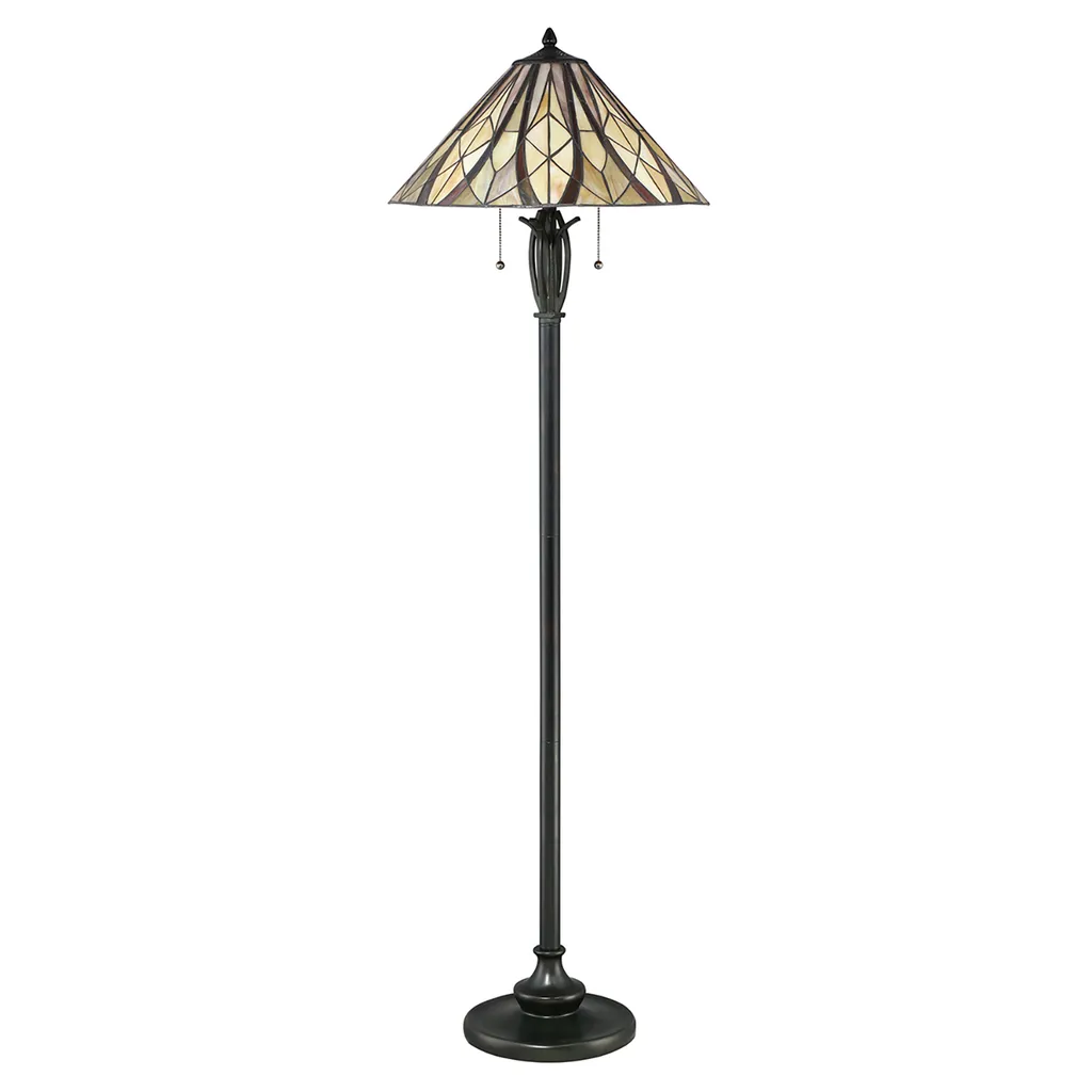 Lampadaire sur pied style Tiffany Victory en bronze et verre coloré