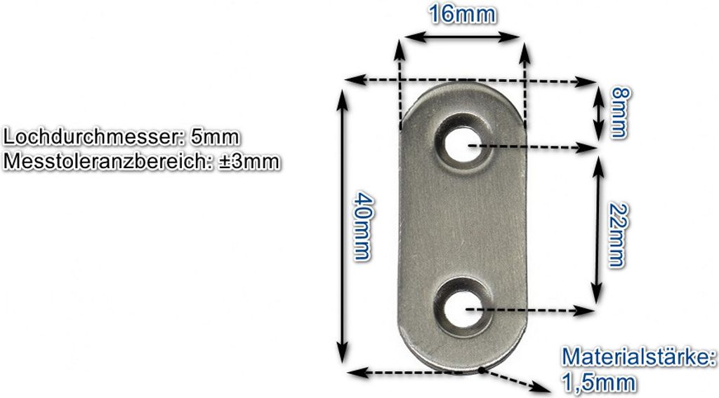 Edelstahl I-Verbinder 40x16mm (VE 10Stk) 5x einsetzbar als Lochwinkel, Metallwinkel, Balkenwinkel, Verbinder, Winkelverbinder