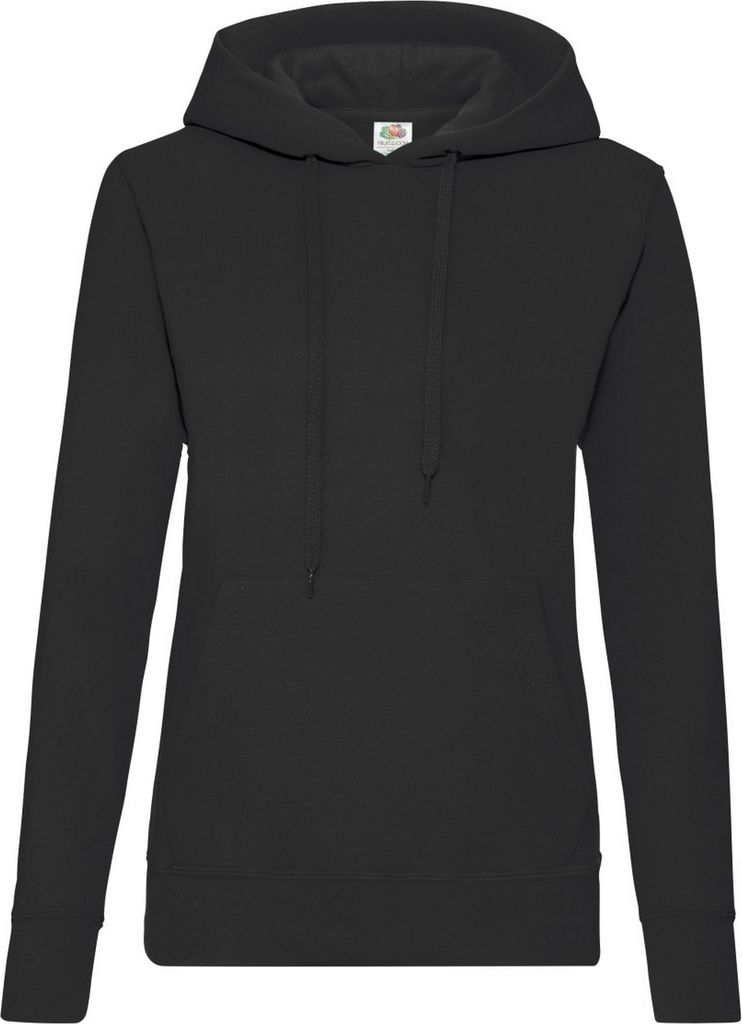 Fruit Of The Loom Lady Fit Pullover mit Kapuze BC363 (XS) (Schwarz)