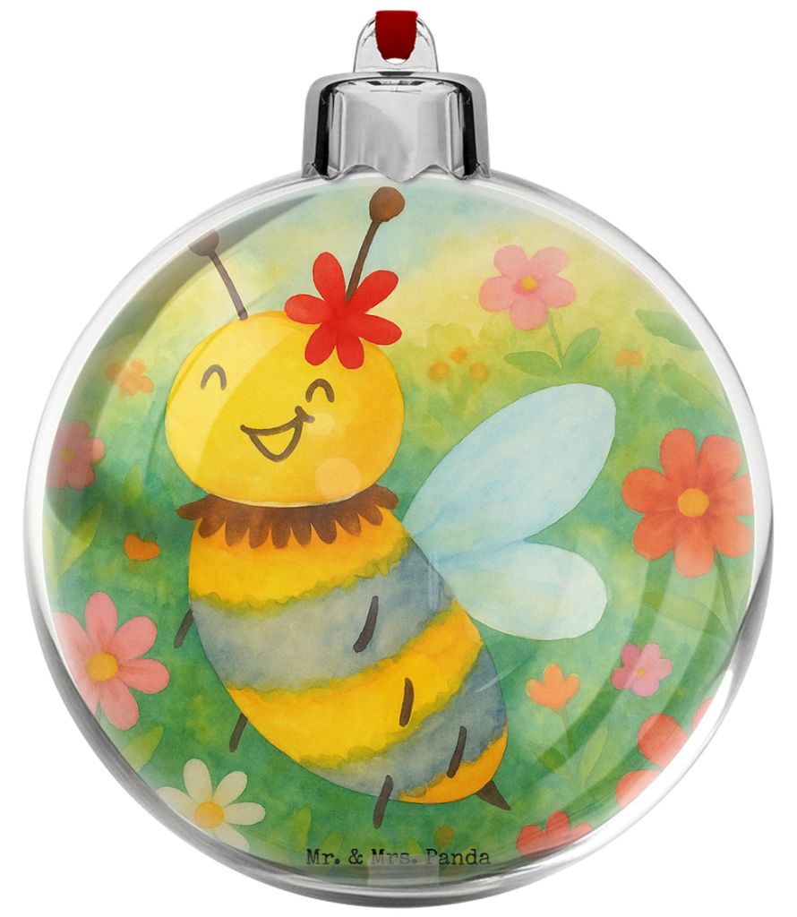 Mr. & Mrs. Panda christbaumkugel Biene Blume Design - Weiß - Geschenk, christbaum anhänger, christbaumkugeln, kunststoff weihnachtskugel, weihnac...
