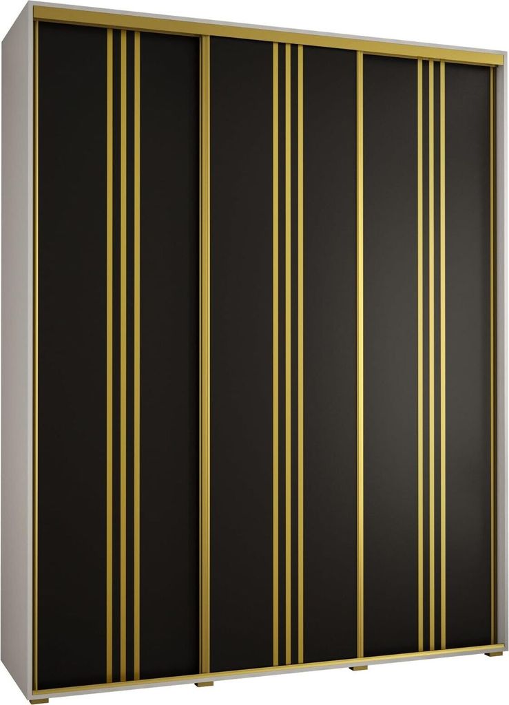 MEBLE KRYSPOL Davos 6 Schrank, drei Türen - 235,2x200x45 cm - Weiß Schwarz Gold