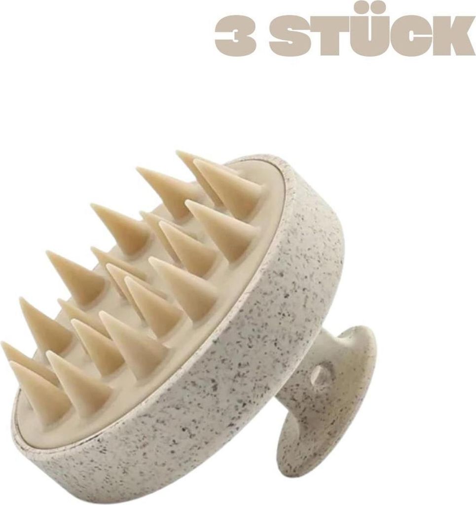 Kopf Massage Shampoo Pinsel 3 Stück Beige l Haar Waschbürste & Kopfhautmassage Bürste l Entspannung Pflege Duschen