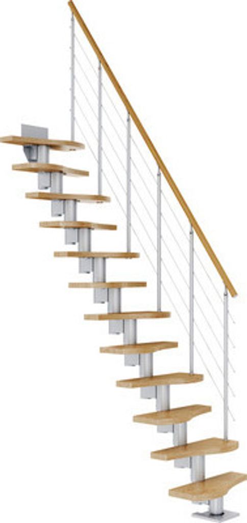 Pertura Mittelholmtreppe Raumspartreppe Vaia Perlgrau Variabel variabel 1/4 gewendelt unten links/rechts Gerade 64 cm Stabgeländer Eiche Leimholz ...