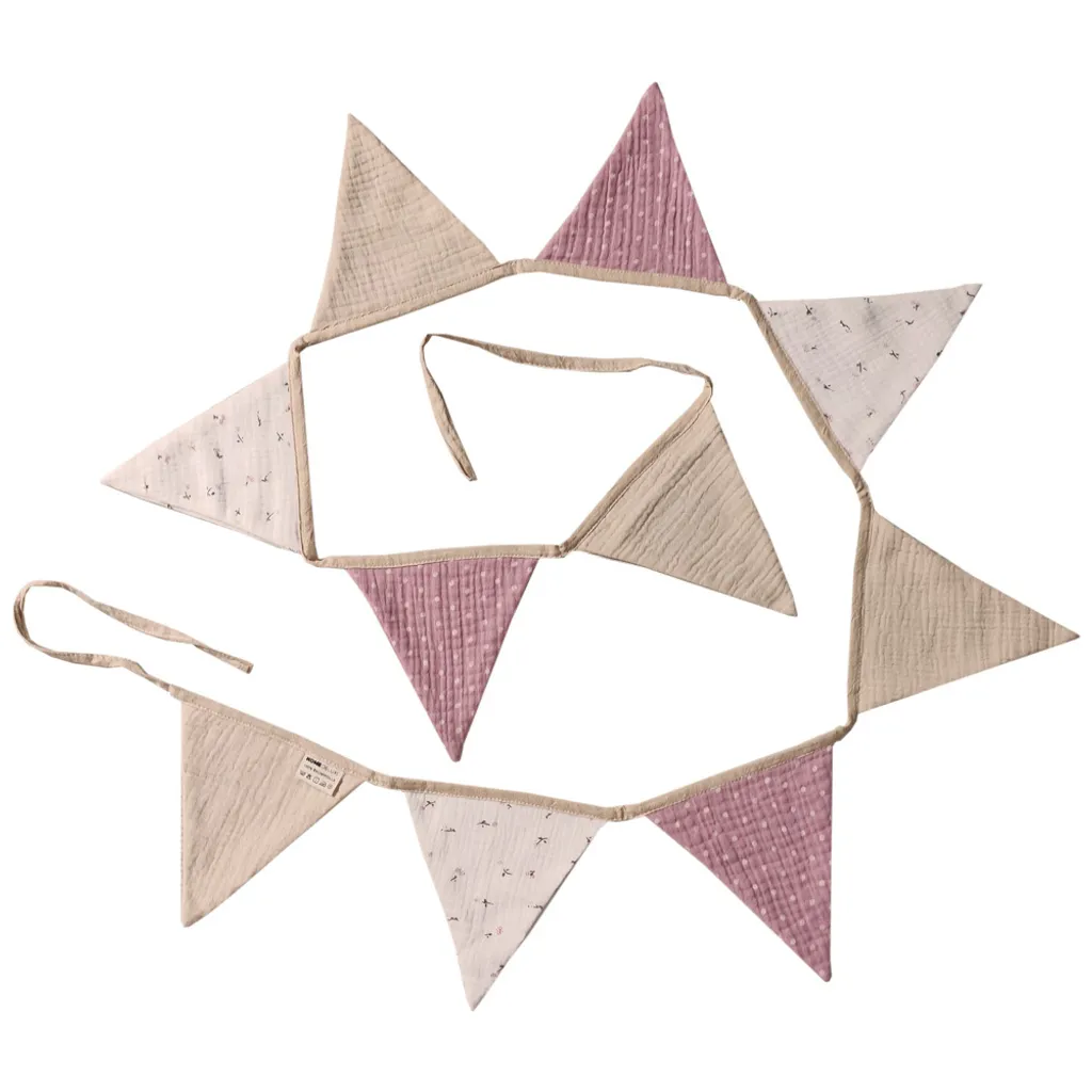 Guirlande de fanions pour chambre enfant en mousseline crème 210cm