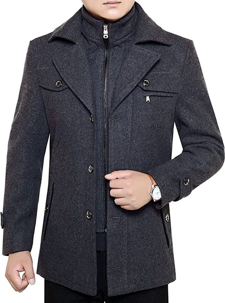 Herren Wollmantel Mittellang - Eleganter Winter-Peacoat Business-Mantel