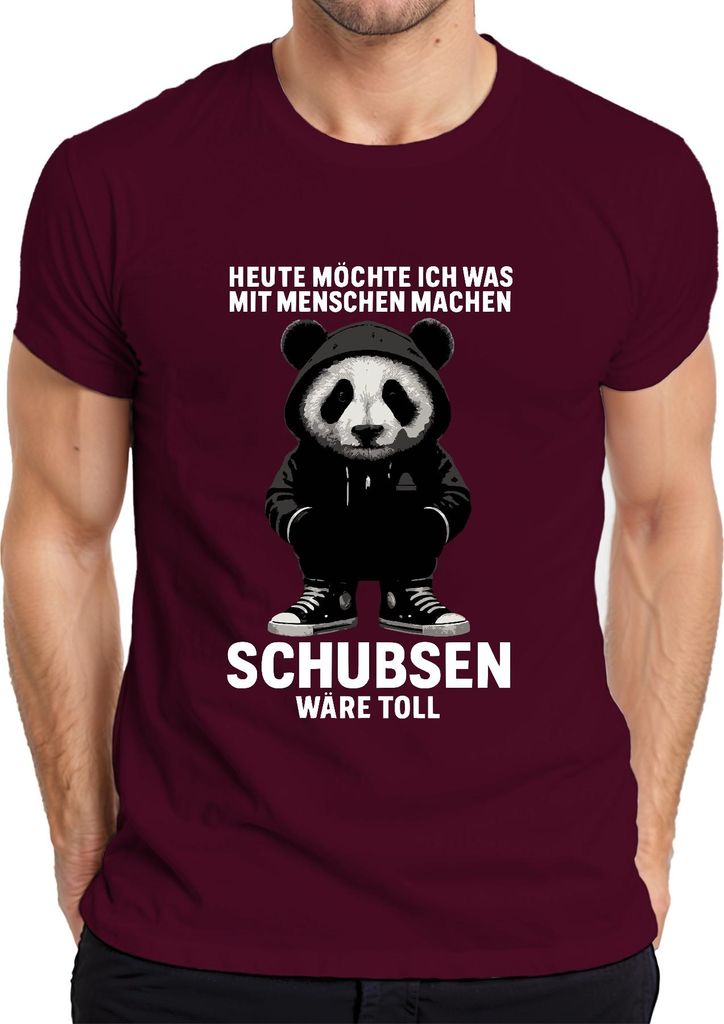 Heute möchte ich mit Menschen was machen Panda sarkastisch lustig Herren T-Shirt, Burgundy, XXL
