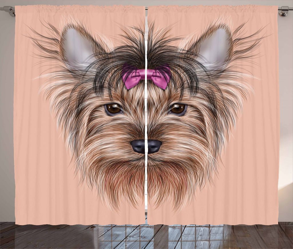 ABAKUHAUS Yorkie Rustikaler Vorhang, realistische Tier, Wohnzimmer Universalband Gardinen mit Schlaufen und Haken, 280 x 245 cm, Hellbraun Lachs