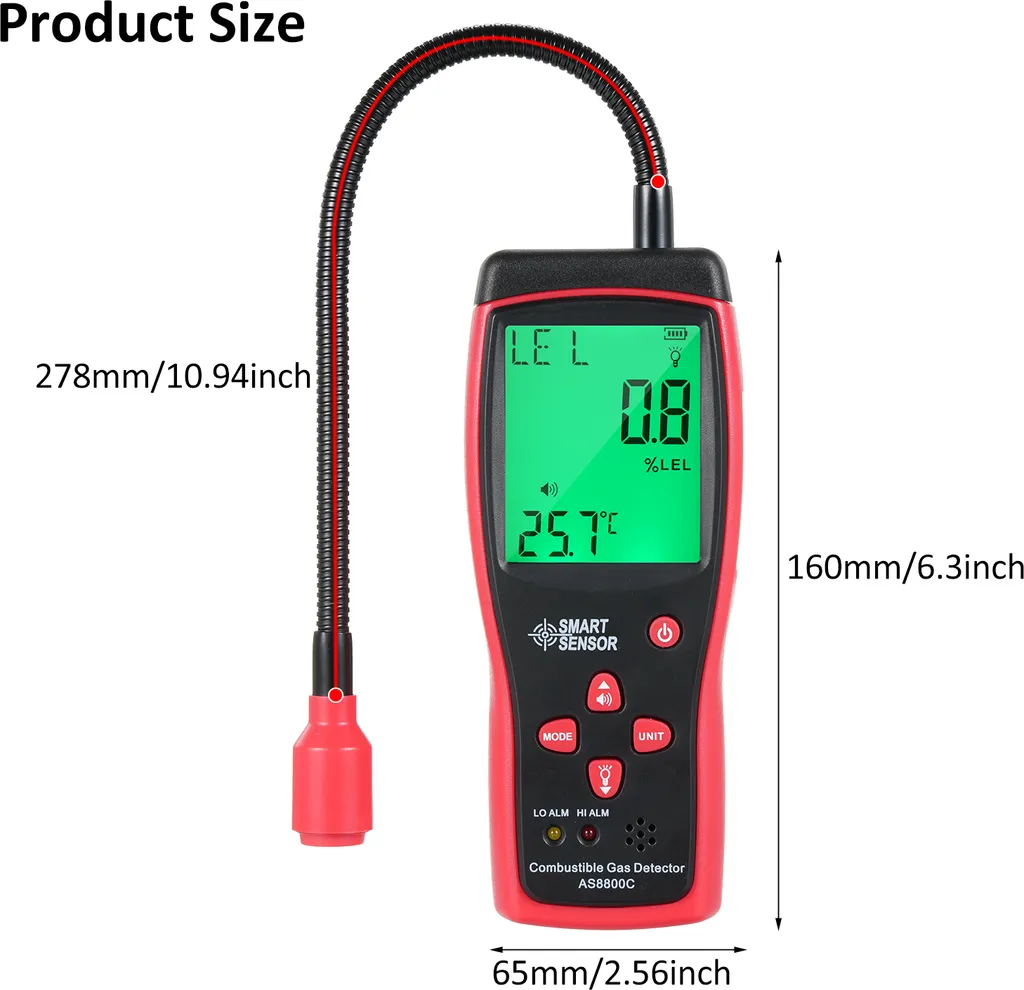 Détecteur de gaz avec alarme lumineuse et écran LCD haute définition