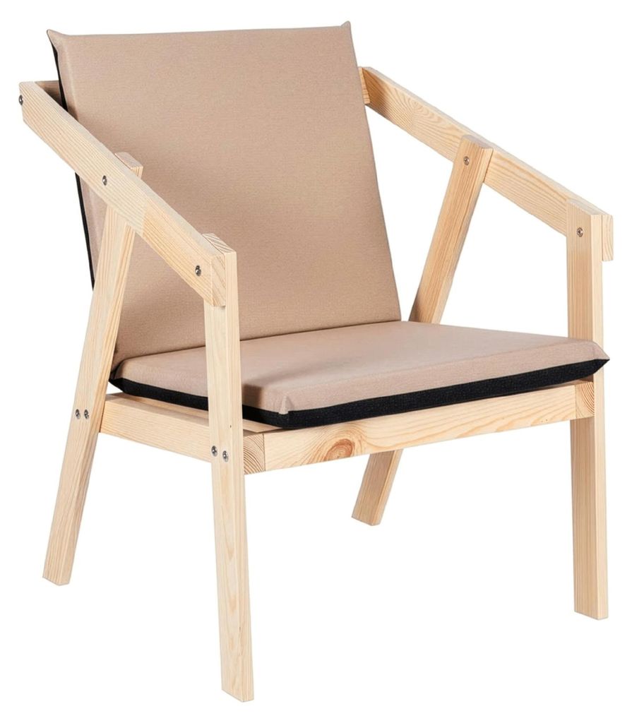 PATKAR Gartenstuhl aus Kiefernholz mit Sitzkissen - Unbehandelt Gartensessel - Holzsessel für Balkon, Terrasse & Garten - Stuhlkissen Wasserdicht ...