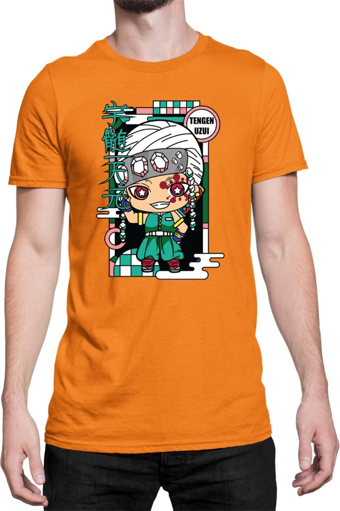 Herren T-Shirt Demon Anime Slayer Kimetsu No Yaiba Chibi Tengen Uzui, Man M / Orange