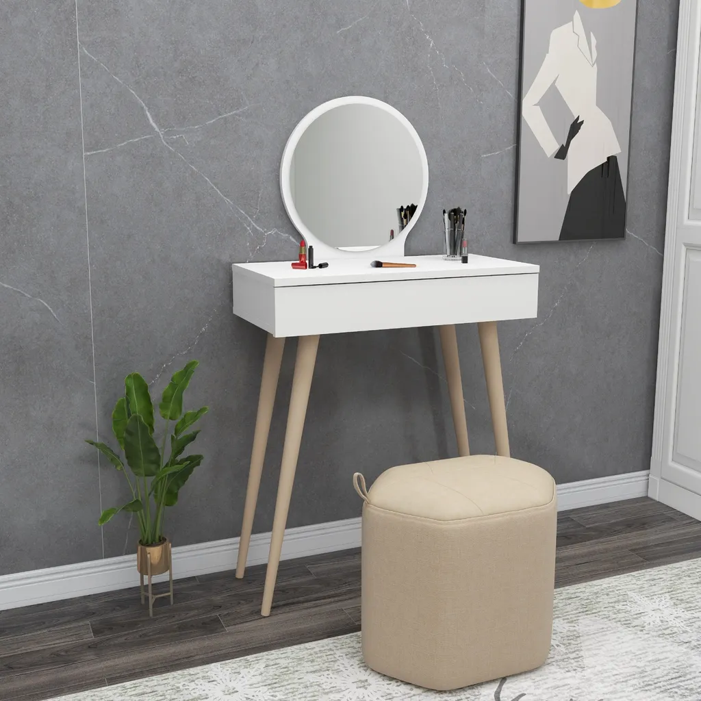 Coiffeuse Blanche Moderne Siena avec Miroir et Rangement Mélaminé