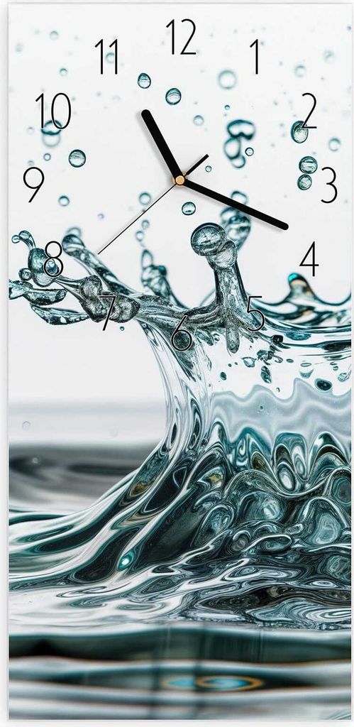 Wanduhr aus Glas mit Motiv Wassertropfen Splash- 30 x 60 cm - inkl. Aufhängesystem