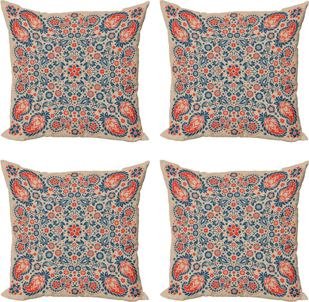 ABAKUHAUS Paisley Kissenbezug Set (4 Stück), Kultur Folk Persisch, Moderner Doppelseitiger Digitaldruck, 40 cm x 40 cm, Orange Night Blue Tan