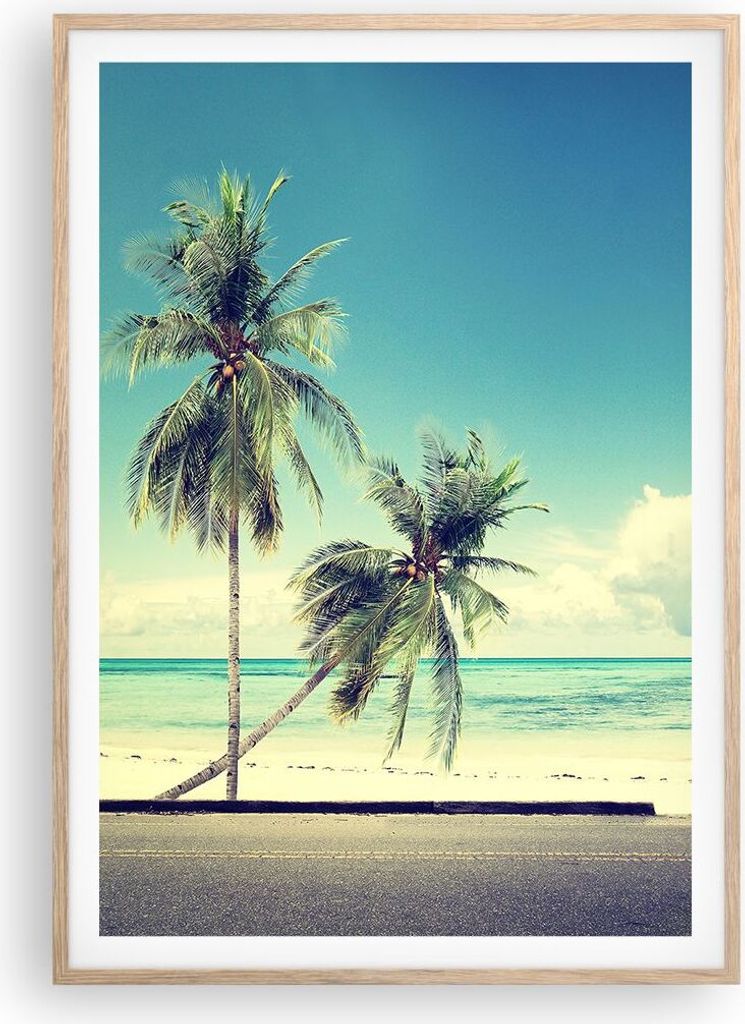 Gerahmtes Poster - Rahmen in heller Eiche - Auto Surfbrett Strand Ozean - 70x100 cm - Wand Bild - Wanddeko - Wandbilder - Wandposter - Bilderrahmen...