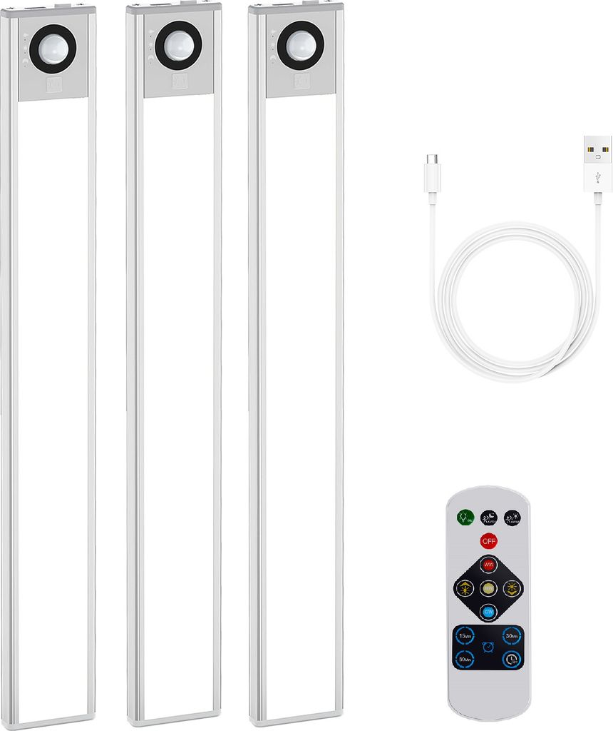 Speed 3Stk 40cm Kabelloses LED Unterbauleuchte, Schrankleuchte mit Bewegungsmelder und Fernsteuerung,Magnetische Lichtleiste Schranklicht USB Ladefunk